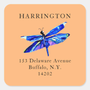 Sticker Carré Blue Dragonfly Terra Cotta Adresse de retour