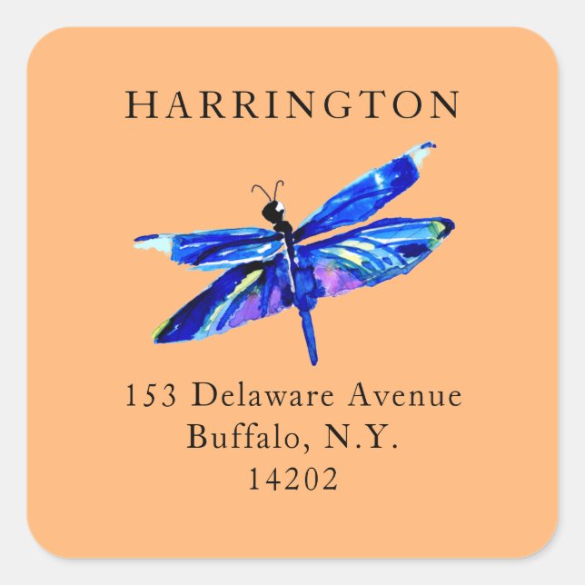 Sticker Carré Blue Dragonfly Terra Cotta Adresse de retour (Devant)