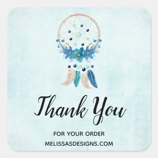 Sticker Carré Blue Dreamcatcher Boho Design Business Merci (Devant)