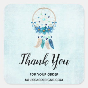 Sticker Carré Blue Dreamcatcher Boho Design Business Merci