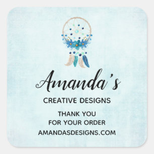 Sticker Carré Blue Dreamcatcher Design Boho élégant