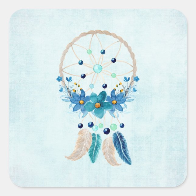 Sticker Carré Blue Dreamcatcher Design Boho élégant (Devant)