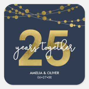 Sticker Carré Blue Elegant Lights 25e anniversaire de Mariage