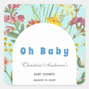 Sticker Carré Blue Floral Boy Elegant Baby shower Carré