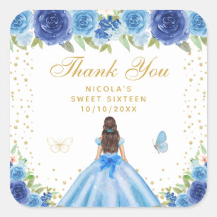Sticker Carré Blue Floral Brunette Hair Princess Sweet Sixteen