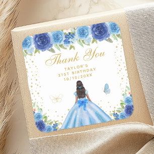 Sticker Carré Blue Floral Dark Skin Princess Anniversaire