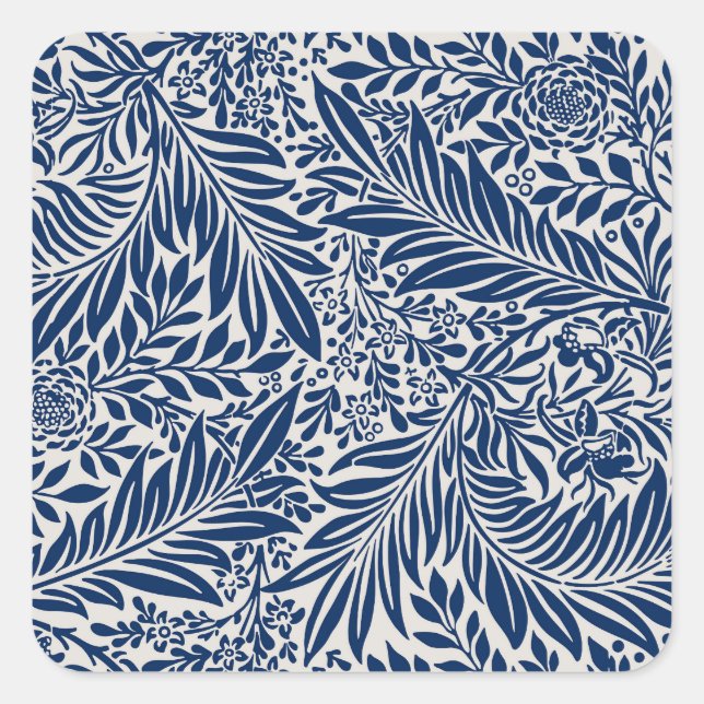 Sticker Carré blue floral pattern with diverse leaves & blossoms (Devant)