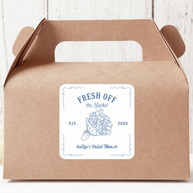 Sticker Carré Blue Fresh Off The Market Baby Shower (Créateur téléchargé)