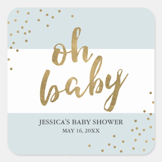 Sticker Carré Blue & Gold Modern Stripes Baby shower garçon Favo (Devant)