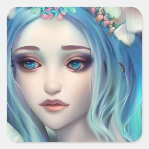 Sticker Carré Blue Haired Fairy   Art Imaginaire