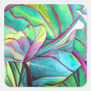 Sticker Carré Blue Hawaii Tropical leaf folios art