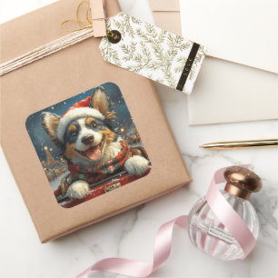 Sticker Carré Blue Heeler Dog Roller Dessous de verre Noël