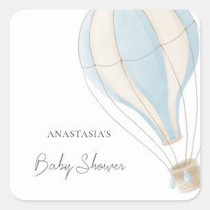 Sticker Carré Blue Hot Air Balloon Boy Baby shower