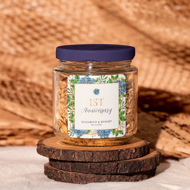 Sticker Carré Blue Hydrangea 1ère année Papier Anniversaire (Créateur téléchargé)