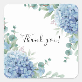 Sticker Carré Blue Hydrangea Floral Bridal Shower