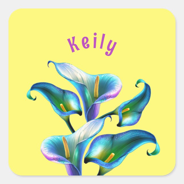 Sticker Carré Blue Iridescente Holographique Calla Lilies (Devant)