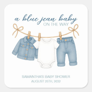 Sticker Carré Blue Jean Baby sur le chemin Baby shower