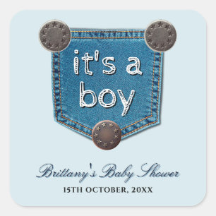 Sticker Carré Blue Jean Denim C'est un Baby shower garçon