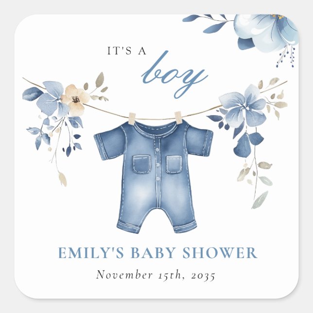 Sticker Carré Blue Jean Denim Sweet Boy Baby shower (Devant)