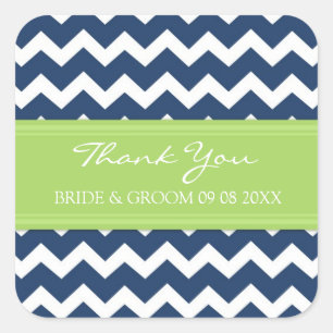 Sticker Carré Blue Lime Chevron Merci Mariage Favor Tags