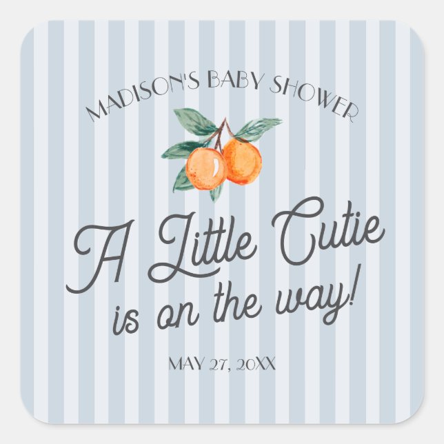 Sticker Carré Blue Little Cutie Sur Le Chemin Baby shower Envelo (Devant)