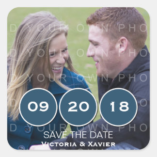 Sticker Carré Blue Modern Circles Photo Enregistrer la date Stic