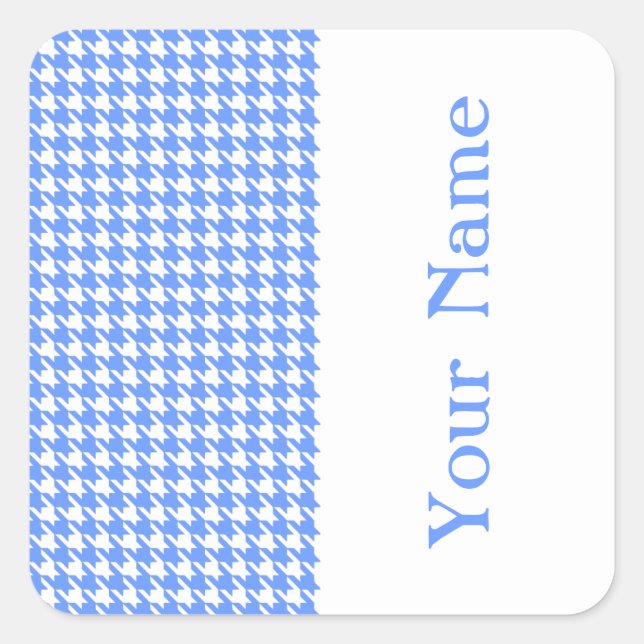 Sticker Carré Blue Modern Houndstooth avec nom (Devant)