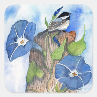 Sticker Carré Blue Morning Glories et le poulet