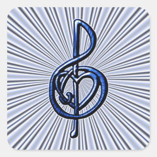 Sticker Carré Blue Musical Treble Clef Heart Personnalisable Art