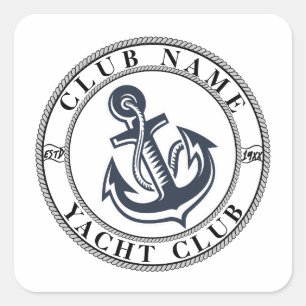 Sticker Carré Blue Nautical Ancre yacht club bateau marina Nom