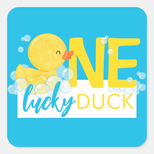 Sticker Carré Blue One Lucky Duck 1ère fête d'anniversaire (Devant)