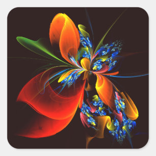 Sticker Carré Blue Orange Floral Moderne Art Abstrait Motif #03