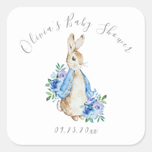 Sticker Carré Blue Peter Rabbit Floral Boy Baby shower