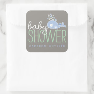 Sticker Carré Blue Pregnant Mommy Whale Boy Baby shower Party