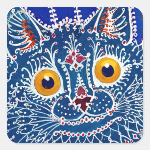 Sticker Carré Blue Psychedelic Cat Art par Louis Wain