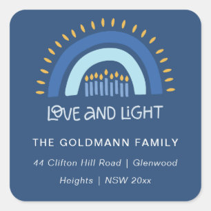 Sticker Carré Blue Rainbow Candles Love & Light Hanoukka Adresse