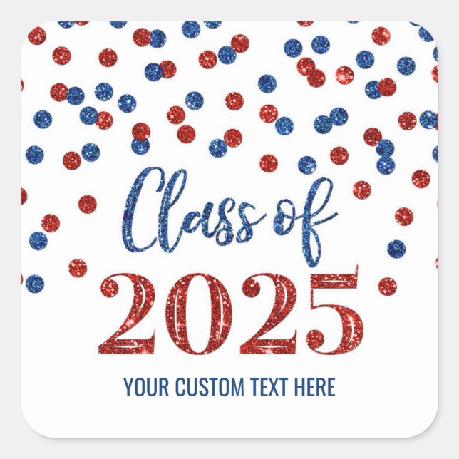 Sticker Carré Blue Red Confetti Graduation 2025 (Devant)