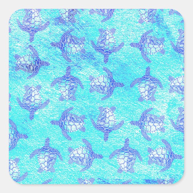 Sticker Carré Blue Sea Turtle Print (Devant)