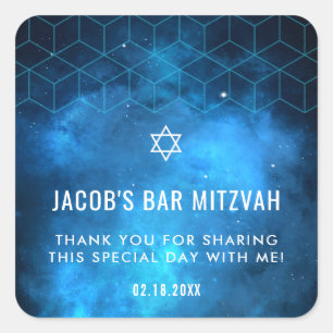 Sticker Carré Blue Space Galaxy Bar Mitzvah