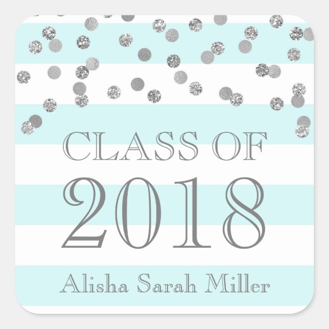 Sticker Carré Blue Stripes Classe de Graduation Argent de 2018 (Devant)
