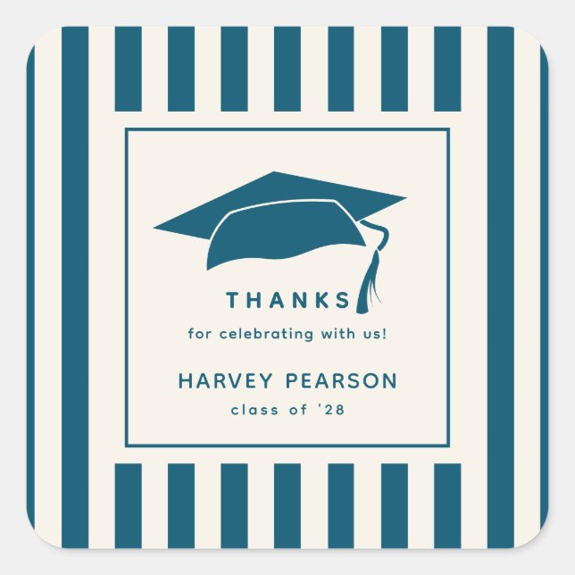 Sticker Carré Blue Stripes Custom Graduation Party Thank You (Devant)