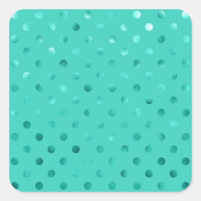 Sticker Carré Blue Turquoise Métallurgique Faux Foil Polka Dot A (Devant)