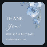 Sticker Carré Blue Watercolor Flowers Wedding Thank You Square S<br><div class="desc">Fine art blue watercolor flowers wedding thank you sticker.</div>