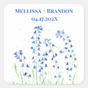 Sticker Carré Bluebells bleu Floral été Aquarelle botanique