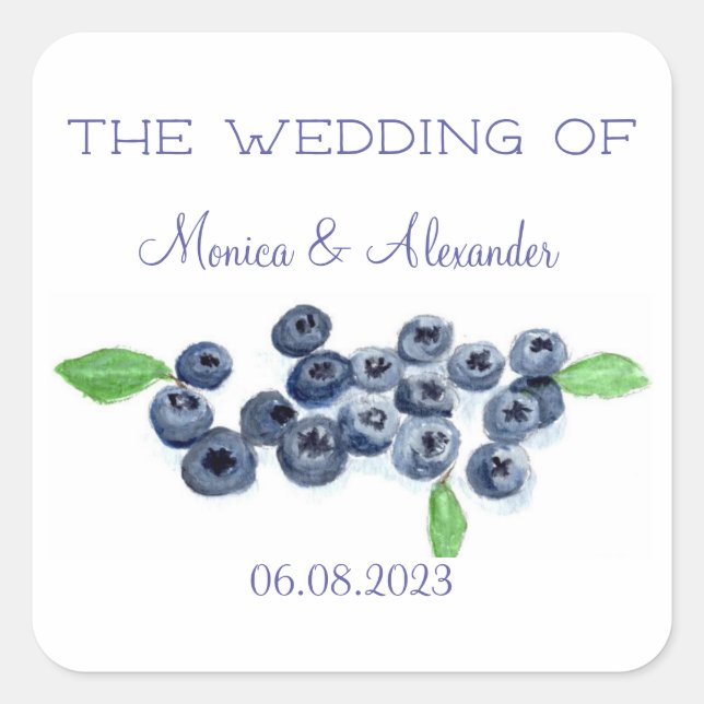 Sticker Carré Blueberries Fruits de bleuets Fruits de mariage (Devant)