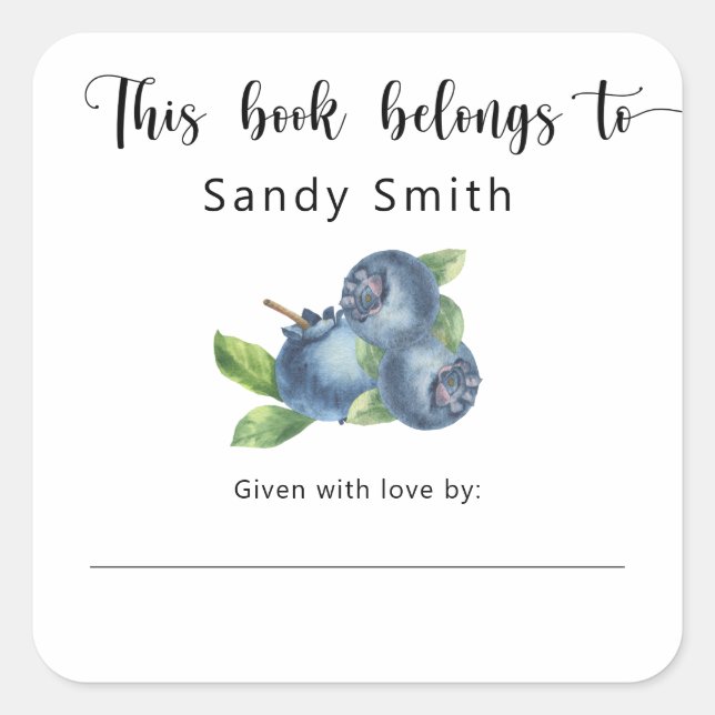 Sticker Carré Blueberry - Ce livre appartient à (Devant)