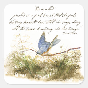 Sticker Carré Bluebird on Branch Inspiration poem Aquarelle