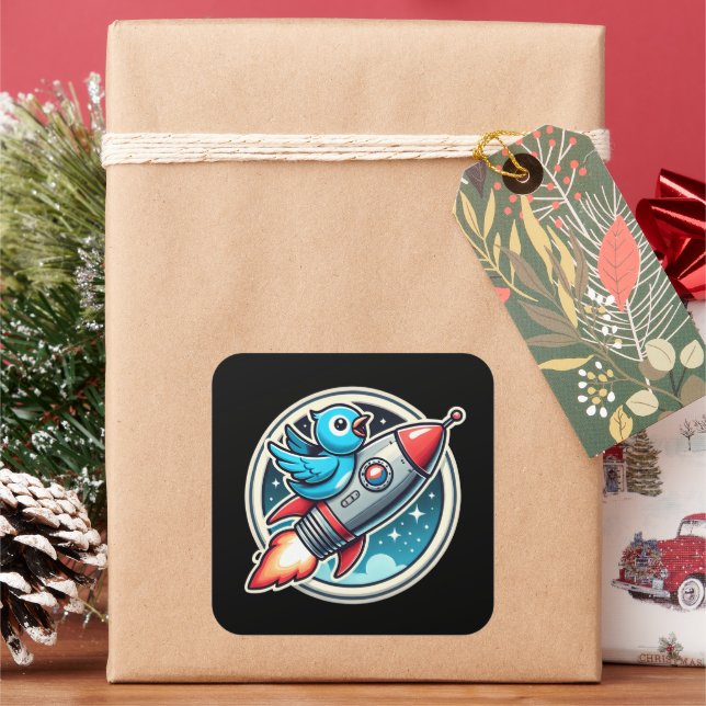 Sticker Carré Bluebird sur une fusée (vacances)