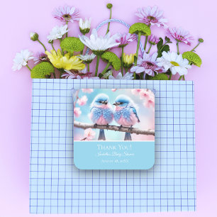 Sticker Carré Bluebirds et Merci bébé en fleurs de cerisiers