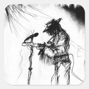 Sticker Carré Blues Music Guitariste et orchestre sur scène